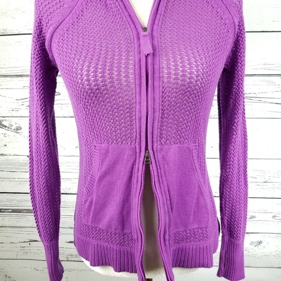 Athleta Sunscape purple zip up open knit hoodie sweater women's size S - Picture 4 of 9